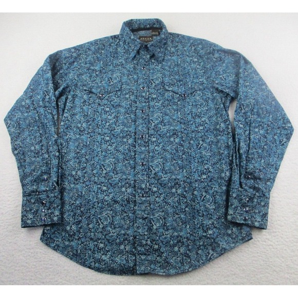 Roper Western Shirt‎ Men's Size Medium Snap Button Front Paisley Floral Blue M - Picture 1 of 8